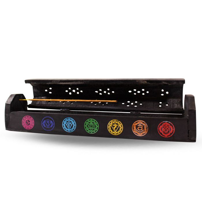 CHAKRA BLACK WOODEN INCENSE BOX